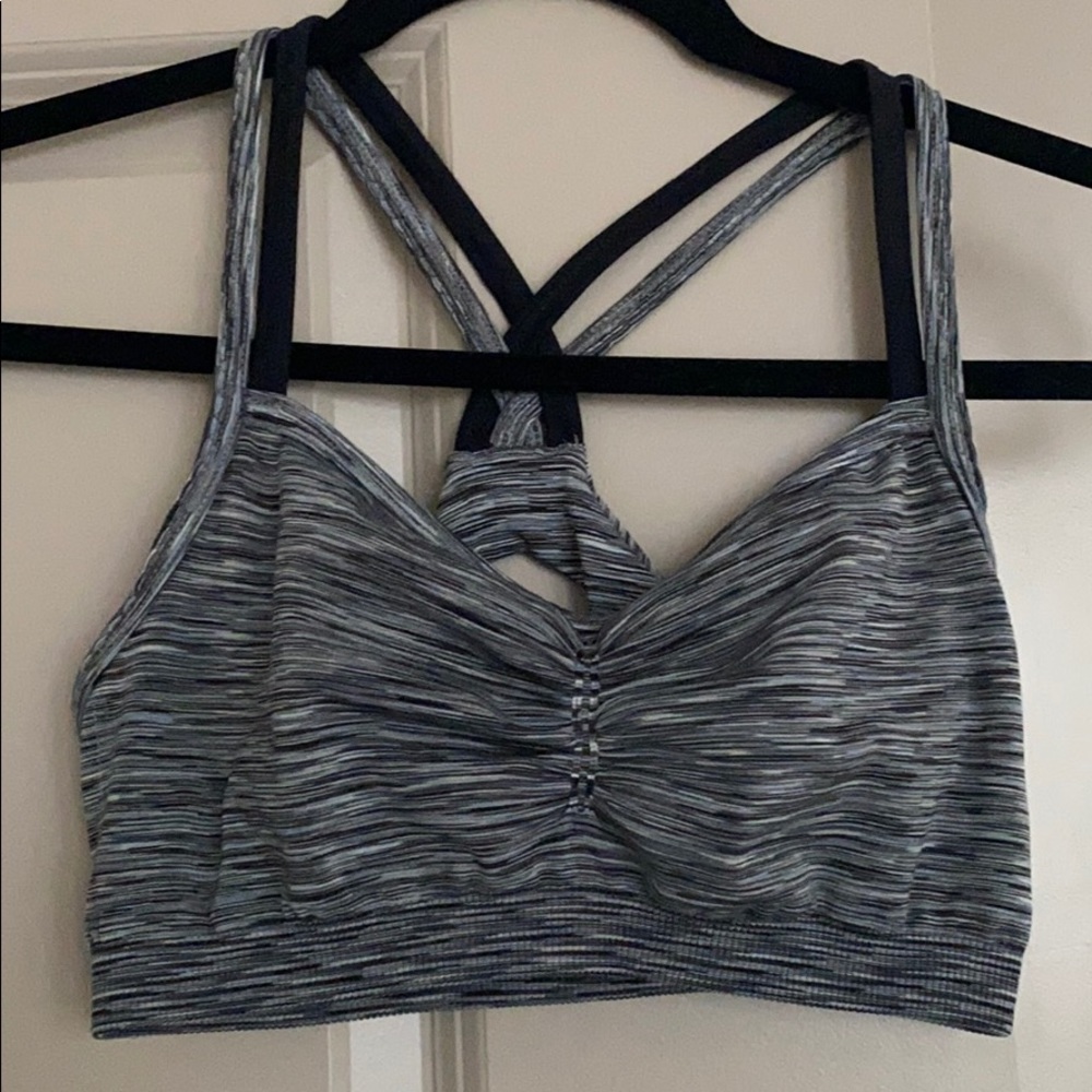 Athleta Strappy Studio Sports Bra, Grey/Black